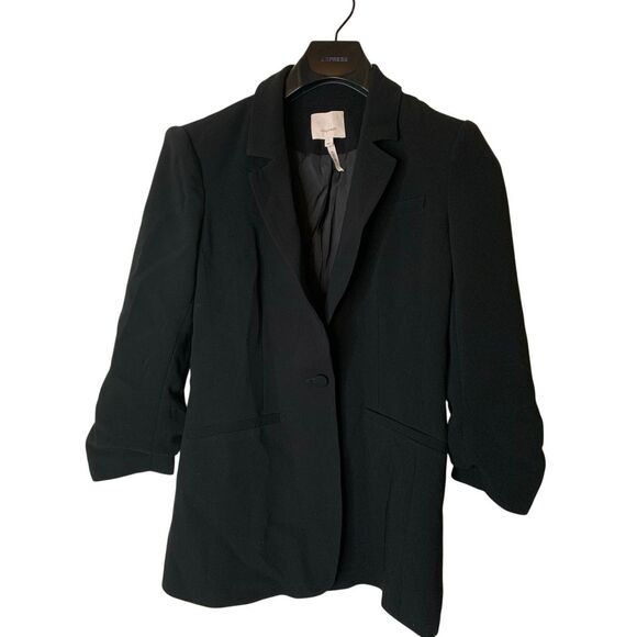 Cinq à Sept Khloe ruched sleeve crepe blazer black women's size 4 - Picture 2 of 5
